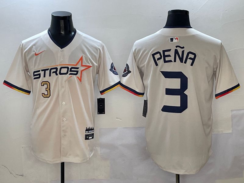 Men Houston Astros #3 Pena Cream Three generations Joint Name 2025 Nike MLB Jersey style 411->houston astros->MLB Jersey